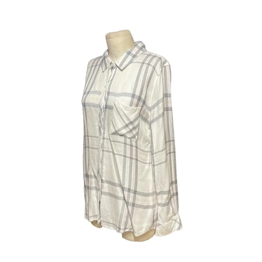 Rails Hunter Button Up Plaid Flannel‎ Shirt White Gray Pink Size Medium - Picture 5 of 10